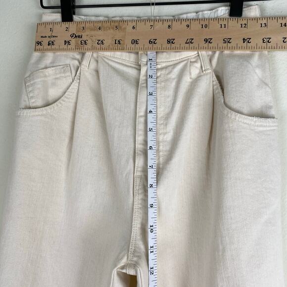 Mother Half Spring Pleated Greaser Size 25 Natural Cream Wide Crop Ankle Jeans - Picture 15 of 16